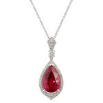 Pear Rubelite & Diamond Halo Necklace 14K