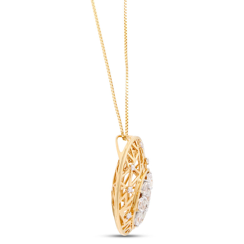 Filigree Pendant Necklace with Diamond Cluster, 1 Carat, 14k Yellow Gold image number 2