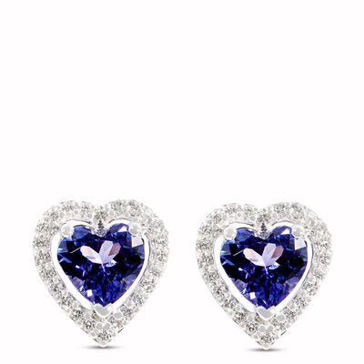 Heart Shaped Tanzanite Studs, 14K White Gold