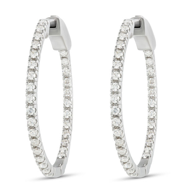 Inside-Outside Diamond Hoop Earrings, 14K White Gold