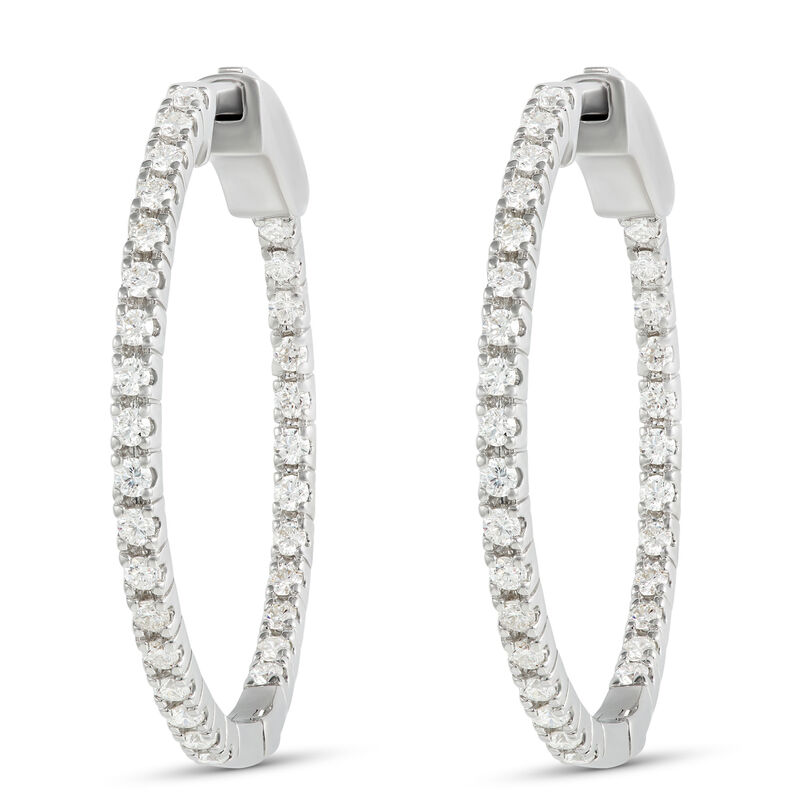 Inside-Outside Diamond Hoop Earrings, 14K White Gold image number 0