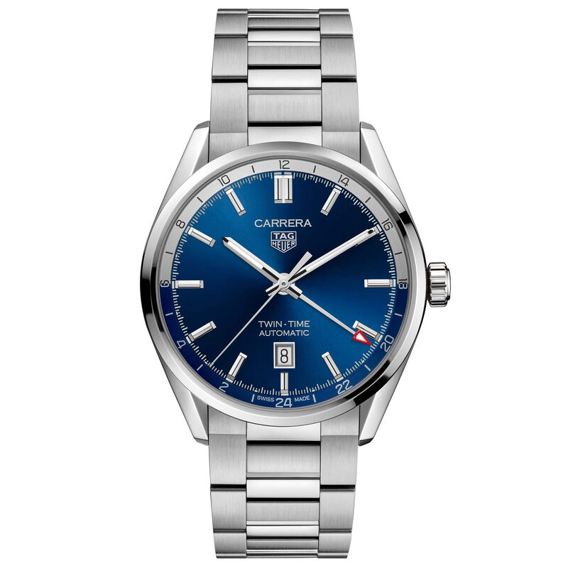TAG Heuer Carrera Calibre 7 Twin Time Auto Blue Steel Watch, 41mm image number 0