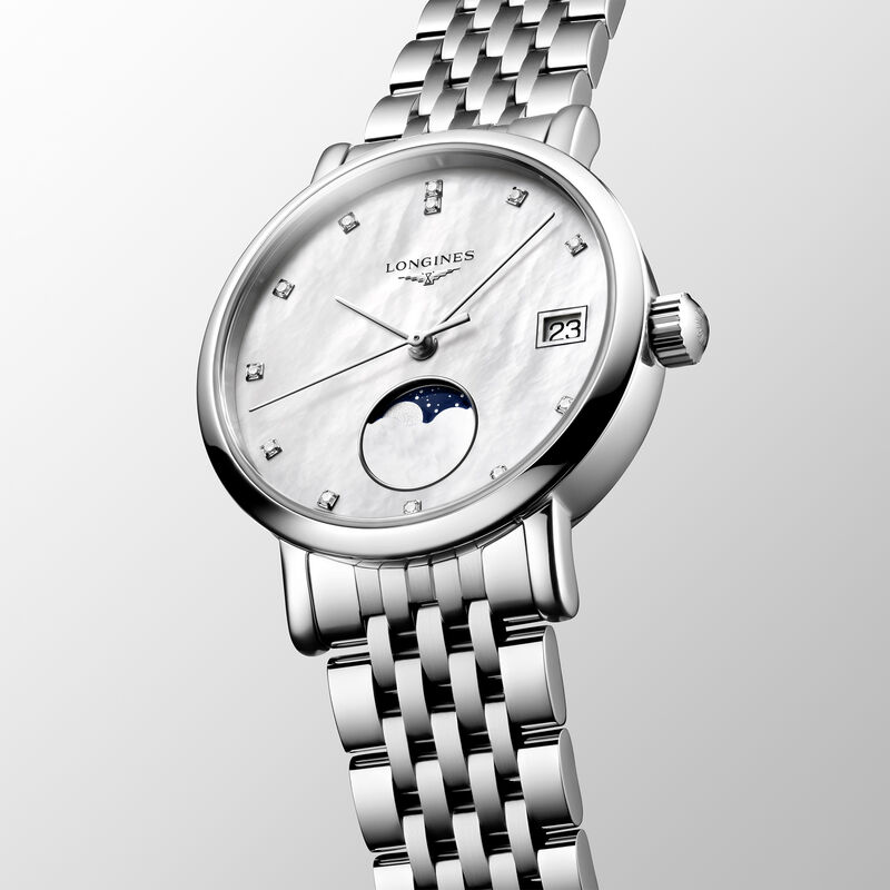 Longines Elegant Collection Moon Phase White Mother-of-Pearl Dial Watch, 30mm image number 1