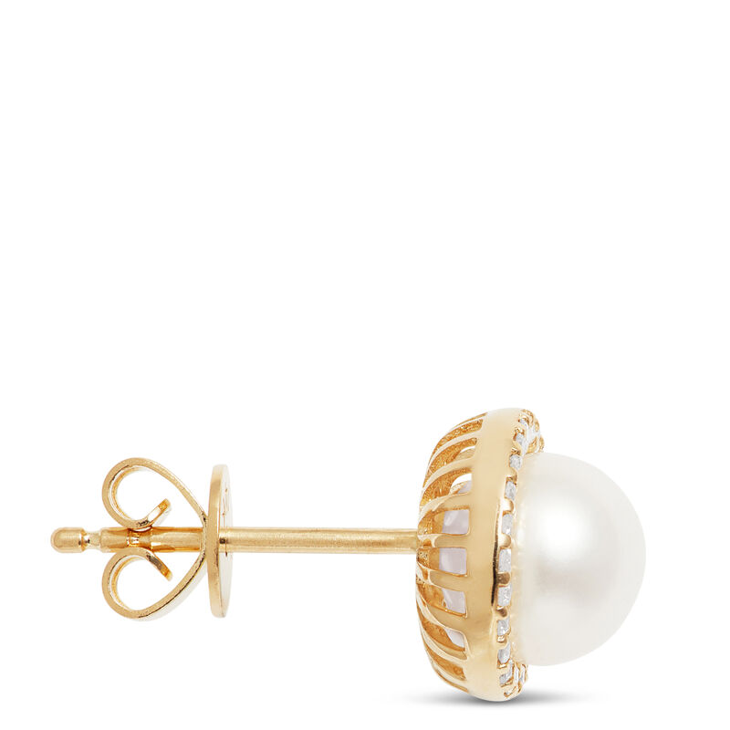 Pearl Halo Stud Earrings, 14K Yellow Gold image number 2