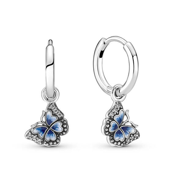 Pandora Blue Butterfly Enamel & CZ Hoop Earrings