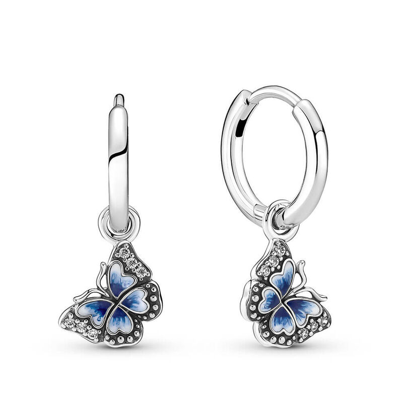 Pandora Blue Butterfly Enamel & CZ Hoop Earrings image number 1