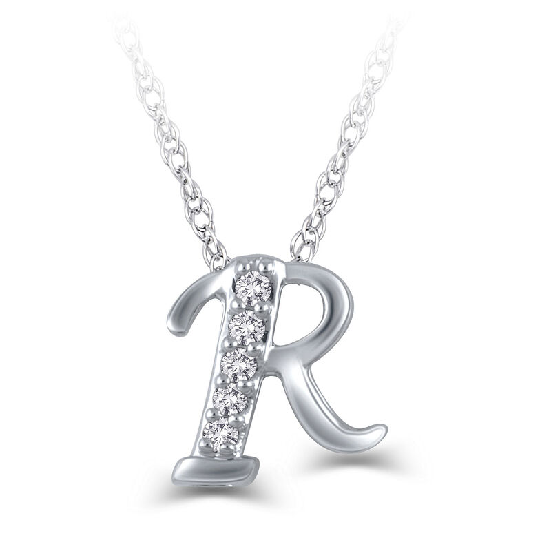 Diamond "R" Initial Pendant 14K image number 0