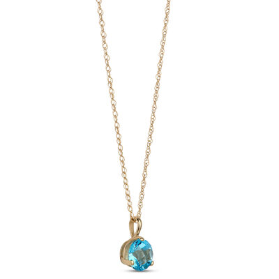 Classic Blue Topaz Three-Prong Pendant Necklace, 14K Yellow Gold