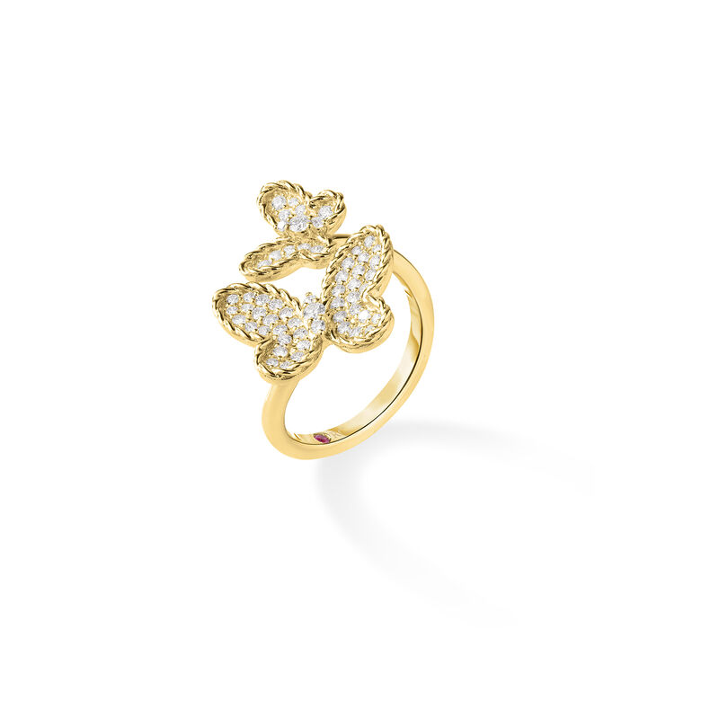 Roberto Coin 18K Yellow Gold Jasmine Pave Diamond Double Butterfly Ring image number 1