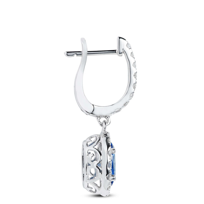 Oval Cut Sapphire and Diamond Halo Earrings, 14K White Gold image number 1