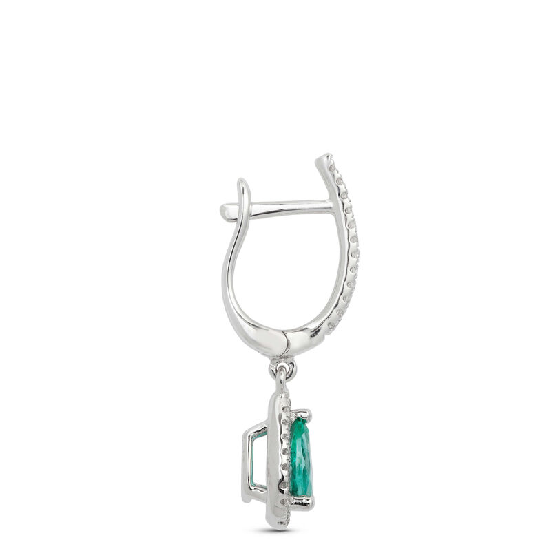 Pear Emerald & Diamond Halo Drop Earrings 14K image number 2