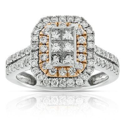 Double Halo Diamond Ring 14K