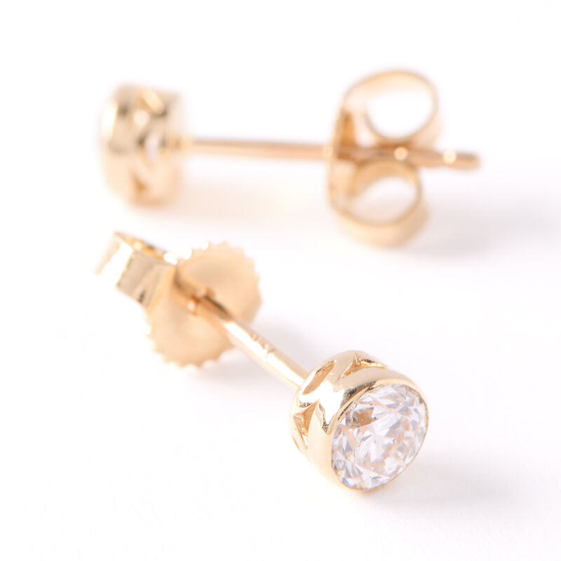 Invisible Bezel Round Diamond Solitaire Studs, 14K Yellow Gold image number 1