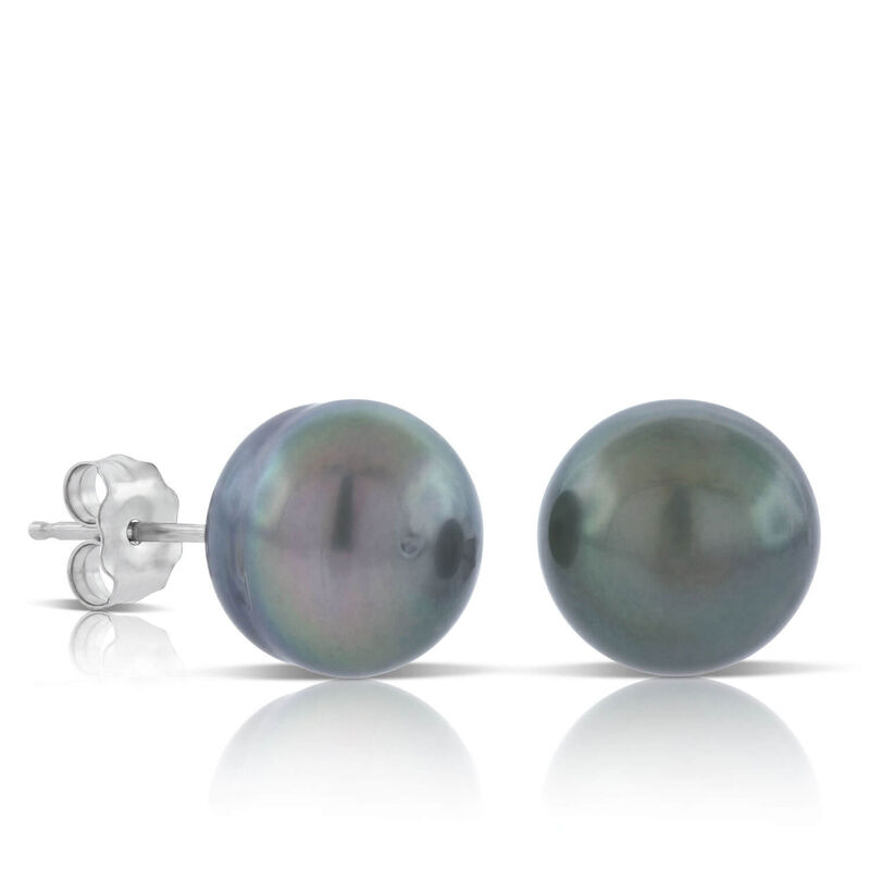Cultured South Sea Tahitian Pearl Stud Earrings, 14K White Gold image number 1