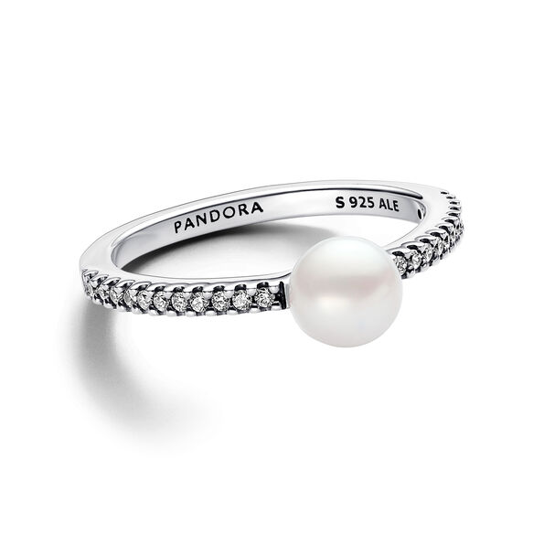 Pandora Treated Freshwater Cultured Pearl & Pavé Ring