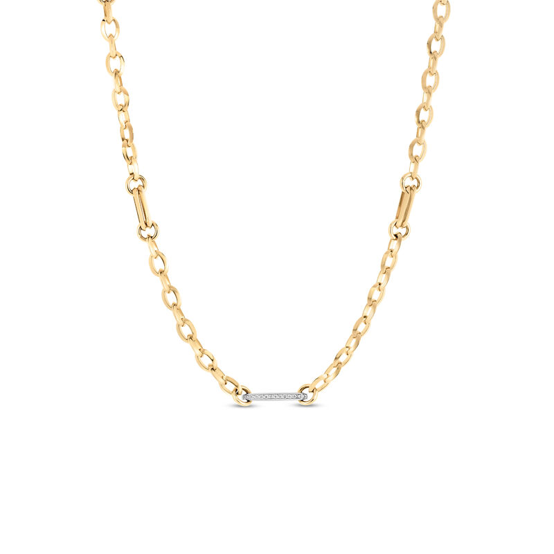 Roberto Coin Beveled Chain Necklace with Diamond White Gold Link Yellow Gold, 32 Inches image number 0
