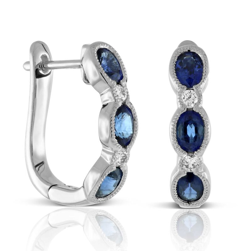 Sapphire & Diamond Hoop Earrings 14K image number 1