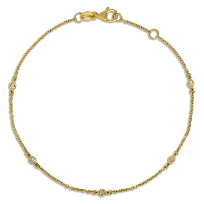 Classic Round Diamond Station Bracelet, 1/10 Carat Total Weight, 14K Yellow Gold
