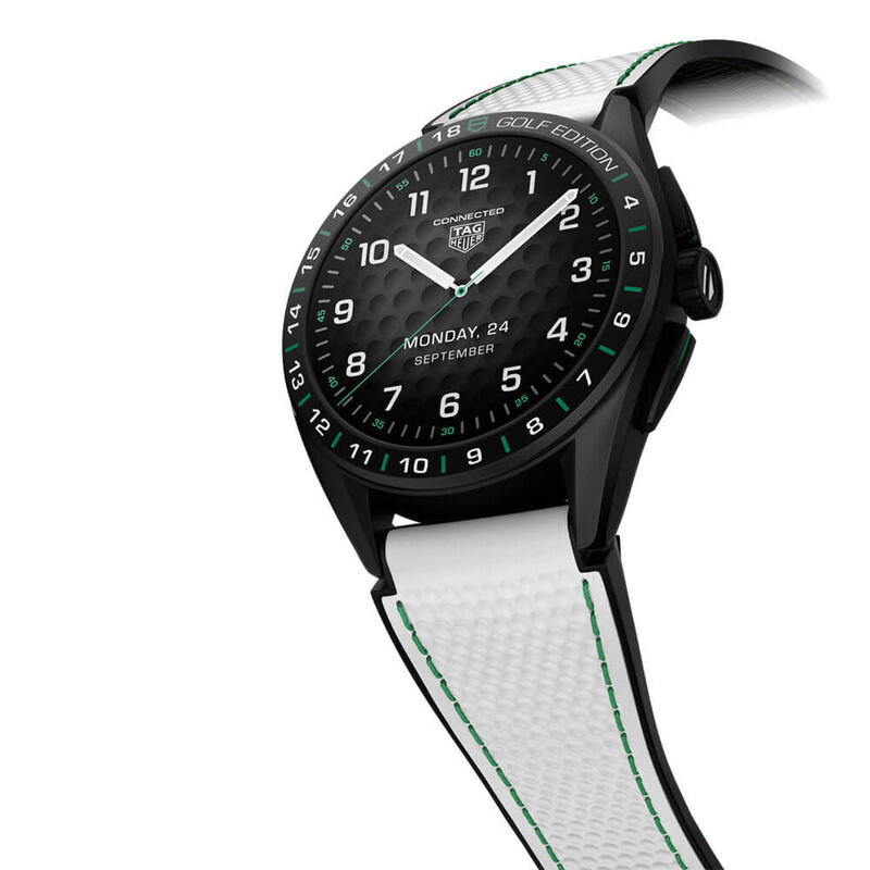TAG Heuer Connected Golf Special Edition Watch Black Titanium Case Multicolor Dial White Rubber Strap, 45mm image number 1