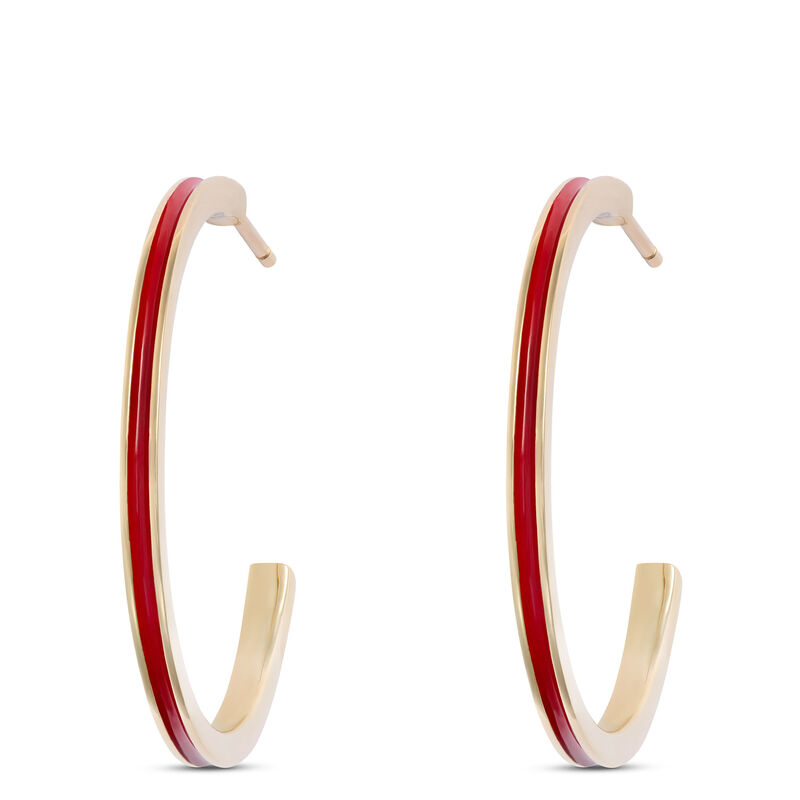 Toscano Red Enamel Hoop Earrings, 14k Yellow Gold image number 0