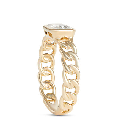 Emerald Cut Aquamarine Linked Shank Ring, 14K Yellow Gold