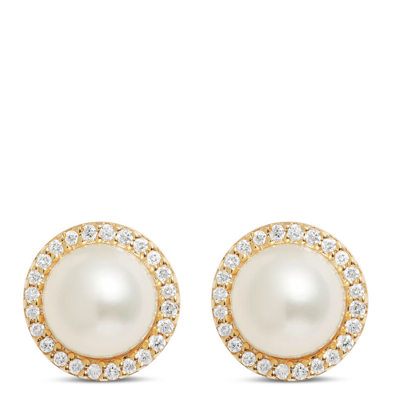 Pearl Halo Stud Earrings, 14K Yellow Gold image number 0