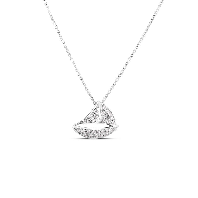 Roberto Coin Tiny Treasure Diamond Sailboat Necklace 18K White Gold, 18" image number 0
