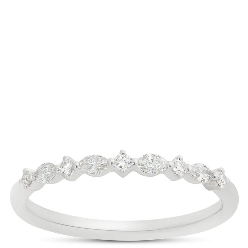 Marquise and Round Cut Diamond Band, 14K White Gold image number 0