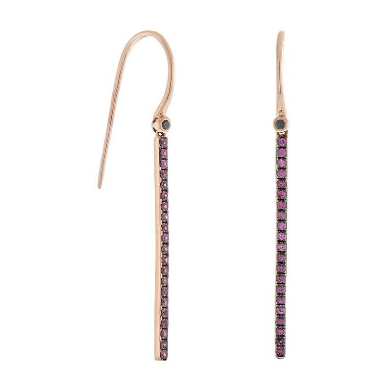Rose Gold Pink Sapphire & Black Diamond Bar Drop Earrings 14K image number 0