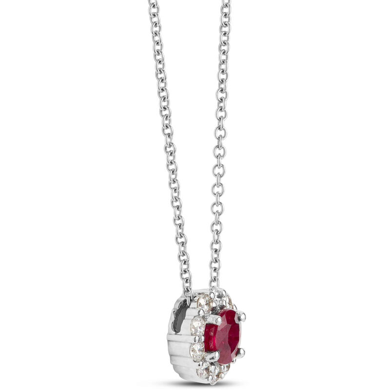 Ruby Pendant Necklace With Diamond Halo, 14K White Gold image number 1