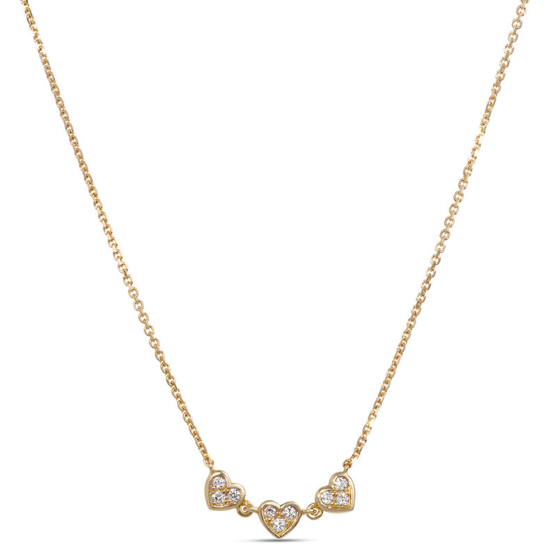 Triple Heart Diamond Necklace, 14K Yellow Gold image number 0