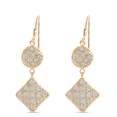 Double Drop Diamond Earrings, 14K Yellow Gold