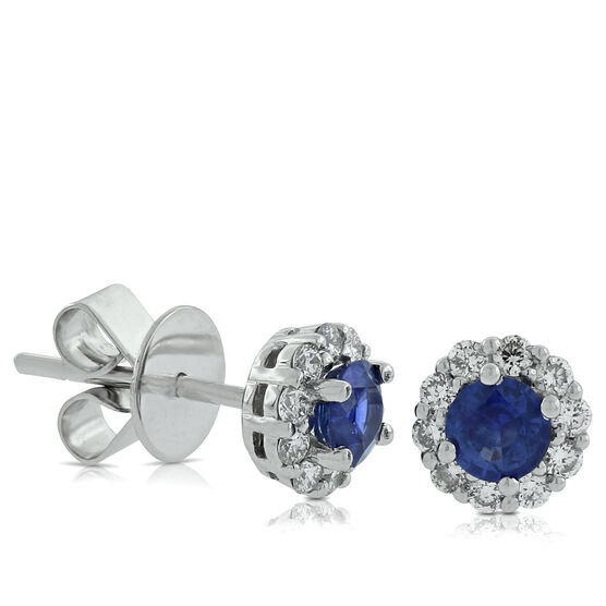 Sapphire & Diamond Halo Earrings 14K
