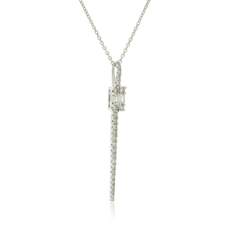 Baguette & Round Diamond Cluster Stick Necklace 14K image number 2