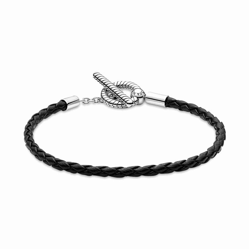 Pandora Moments Braided Leather T-bar Bracelet image number 1