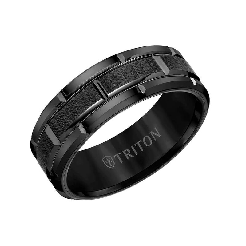 TRITON Contemporary Comfort Fit Satin Finish Brick Pettern Band in Black Tungsten, 8 mm image number 0