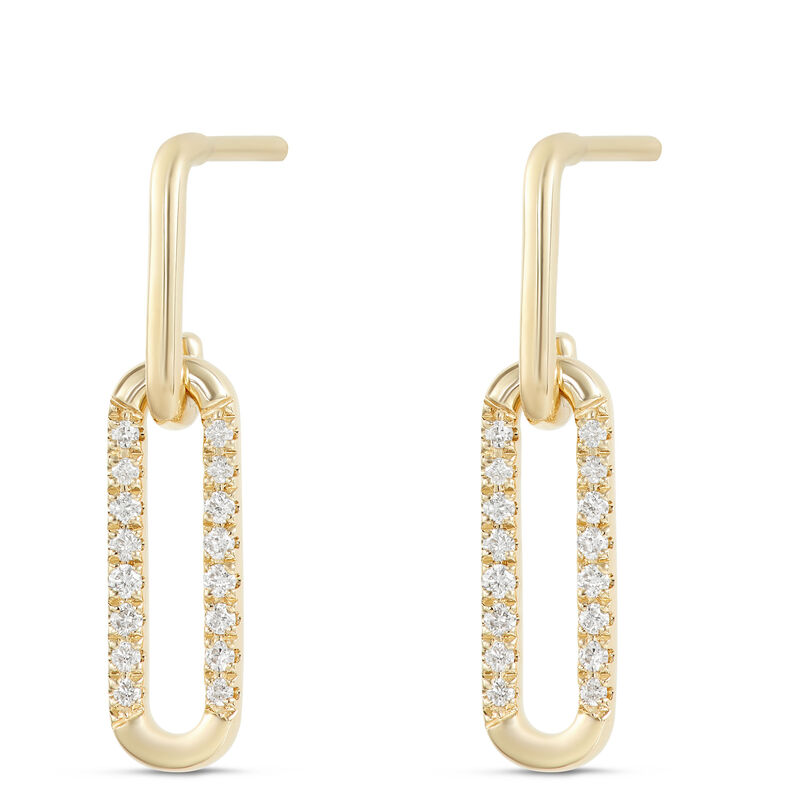 Paperclip Drop Diamond Earrings, 14K Yellow Gold image number 0