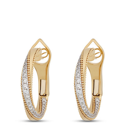 Classic Twisted Gold and Round Diamond Hoops, &frac12; Carat Total Weight, 18K Yellow Gold