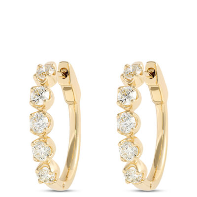 24MM Oval Hoop Diamond Earrings, 2 Total Carat Weight, 14K Yellow Gold