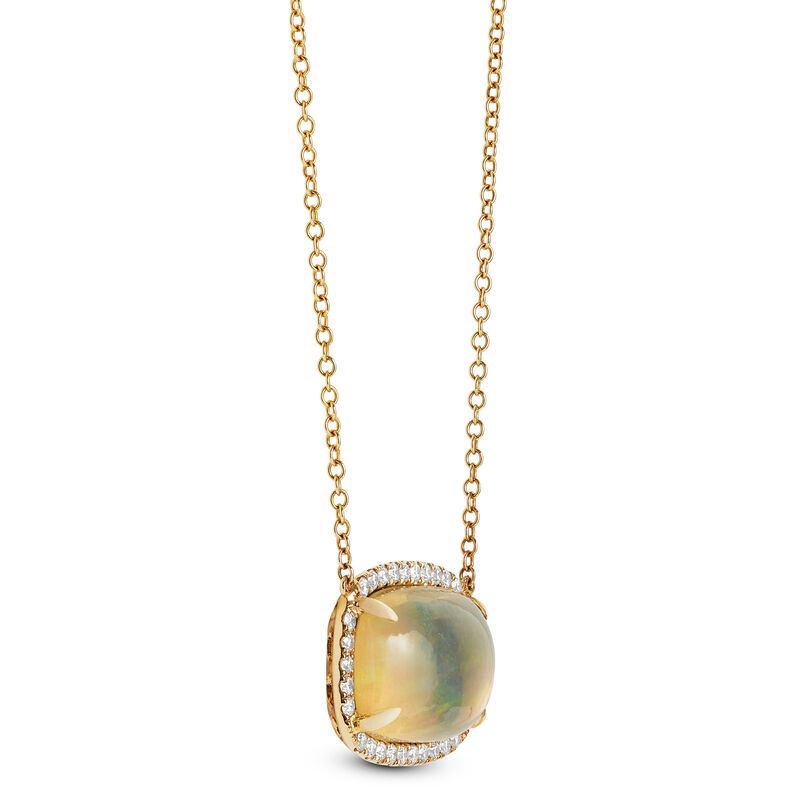 Cabochon Opal & Diamond Halo Necklace 14K image number 1