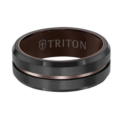 TRITON Comfort Fit Brown Satin Finish Center Tungsten Band 8MM