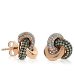 Rose Gold Brown & White Diamond Knot Earrings 14K