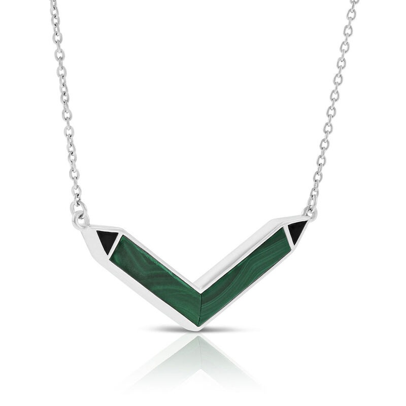 Lisa Bridge Malachite & Onyx Chevron Necklace in Sterling Silver image number 2