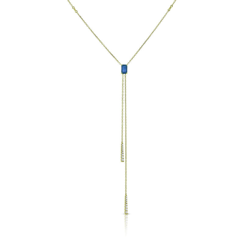 Sapphire & Diamond Stationary Lariat Necklace 14K image number 1