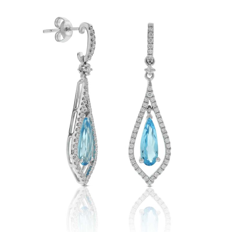 Pear Shaped Blue Topaz & Diamond Earrings 14K image number 0