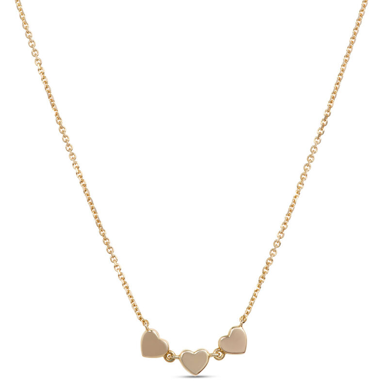 Triple Heart Diamond Necklace, 14K Yellow Gold image number 2