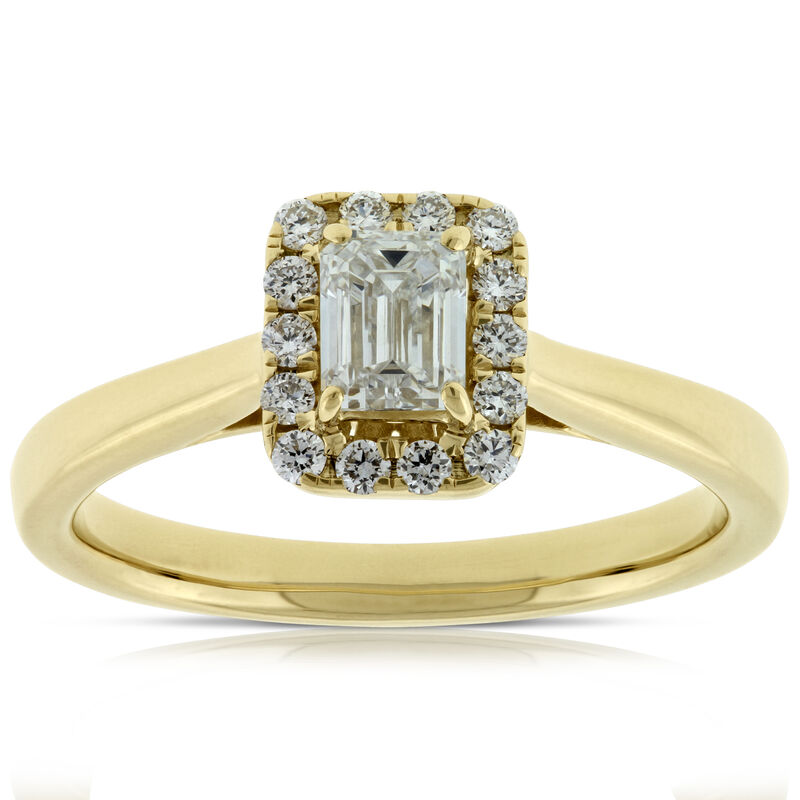 Emerald Cut Halo Ring 14K image number 1