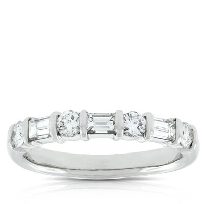 Baguette & Round Diamond Ring in Platinum, 3/4 ctw.
