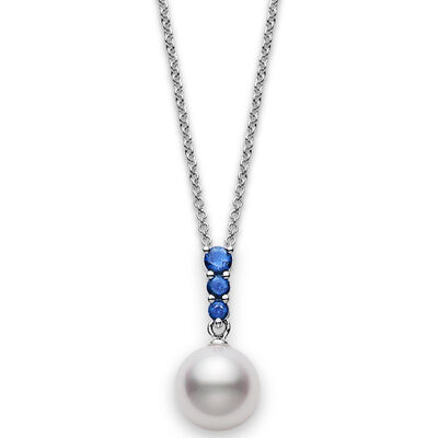 Mikimoto Akoya Cultured Pearl & Sapphire Necklace 18K