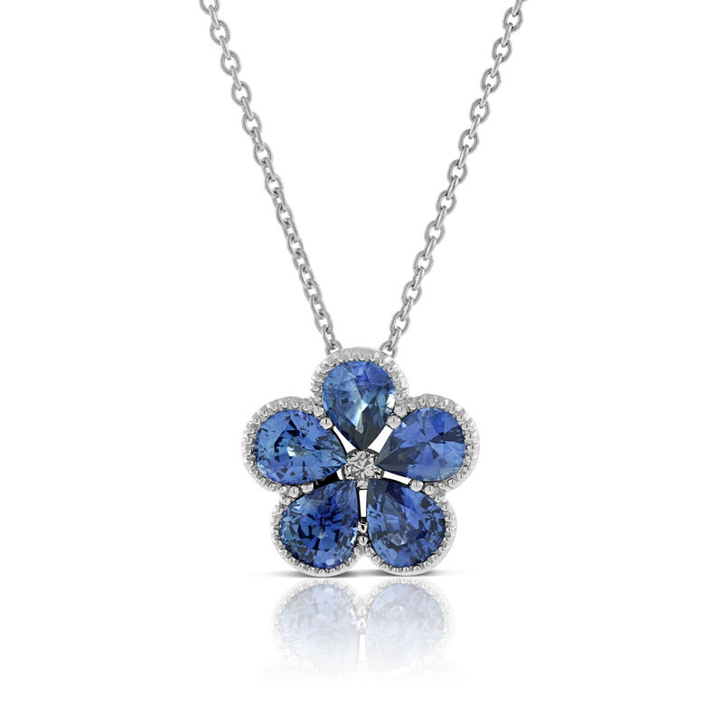 Sapphire & Diamond Flower Necklace 14K image number 0